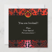 RED BLACK DAMASK MONOGRAM White Ruby Einladung (Rückseite)