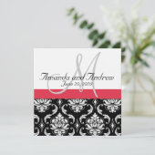 Red Black Damask Names Wedding Einladung (Stehend Vorderseite)