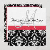 Red Black Damask Names Wedding Einladung (Vorne/Hinten)