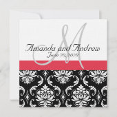 Red Black Damask Names Wedding Einladung (Vorderseite)
