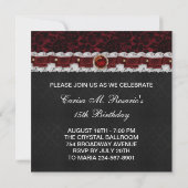 Red Black Damask Tiara Red Black Quinceanera Einladung (Rückseite)