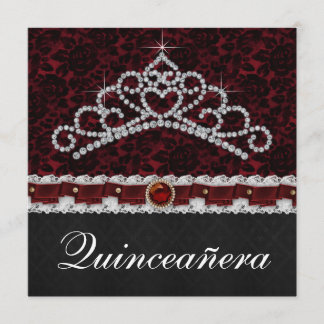 Red Black Damask Tiara Red Black Quinceanera Einladung