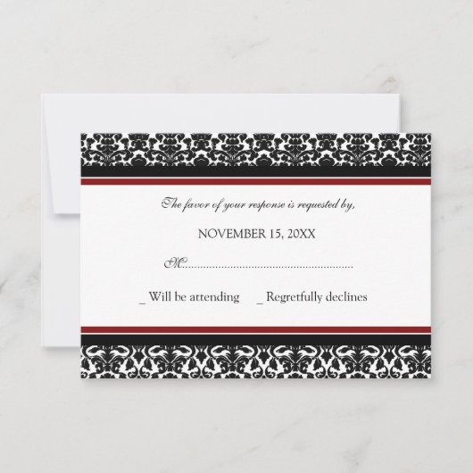 Red Black Damask UAWG Wedding Card RSVP Karte (Vorderseite)