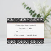 Red Black Damask UAWG Wedding Card RSVP Karte (Stehend Vorderseite)