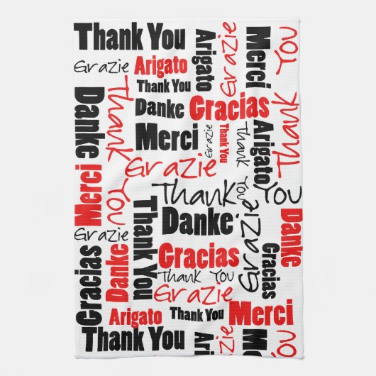 Red Black Danke Word Cloud Geschirrtuch (Vertikal)