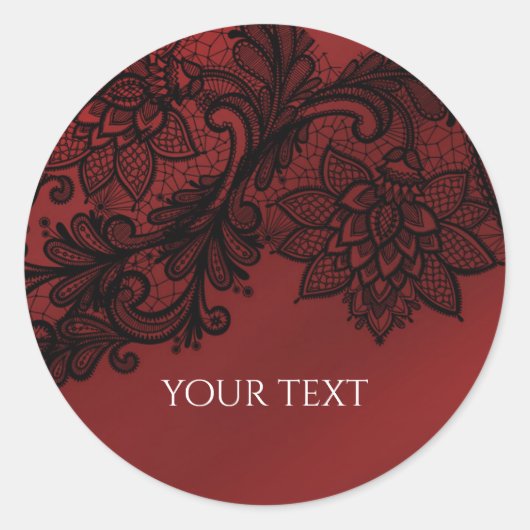 Red & Black Dark Elegance Lace Goth Wedding Party Runder Aufkleber (Vorderseite)