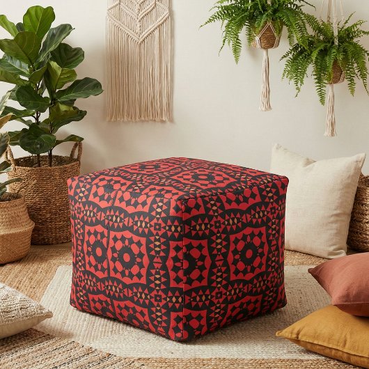 Red & Black Decorative Tribal Geometric Muster Stoff