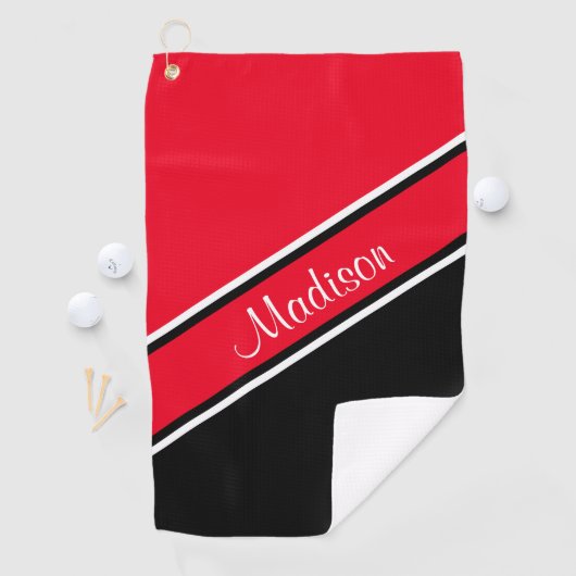 Red Black Diagonal Strip Skriptname Golfhandtuch (Insitu)