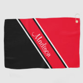 Red Black Diagonal Strip Skriptname Golfhandtuch (Horizontal)