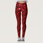Red Black Diagonal Stripes Graphic Bow Leggings (Vorderseite)