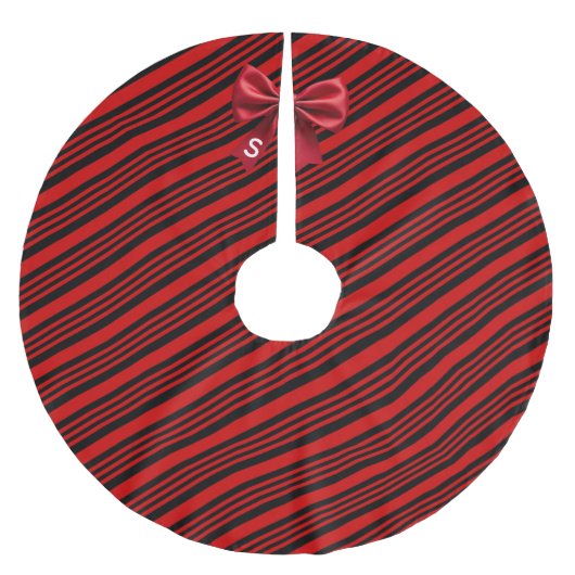 Red Black Diagonal Stripes Graphic Bow Polyester Weihnachtsbaumdecke (Vorderseite)