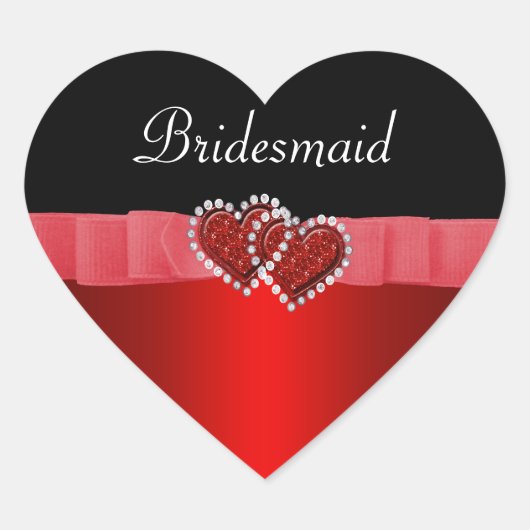 Red & Black Diamond Locking Hearts Wedding Herz-Aufkleber (Vorderseite)