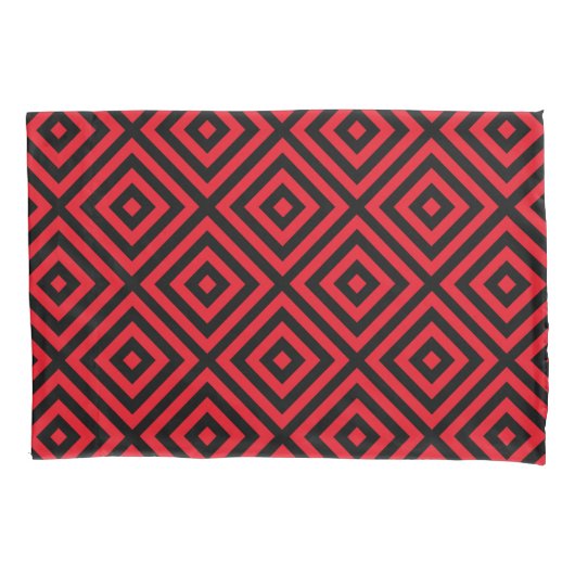 Red Black Diamond Pattern Pillowcase Kissenbezug (Vorderseite-Links)