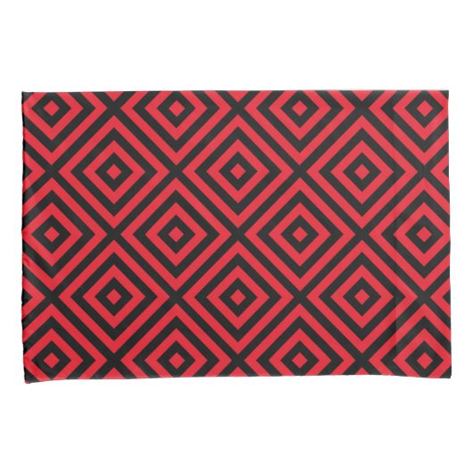 Red Black Diamond Pattern Pillowcase Kissenbezug (Vorderseite-Rechts)