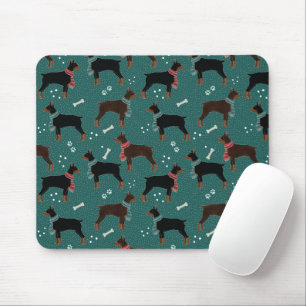 Red & Black Dobermans in Scarves Wintermuster Mousepad