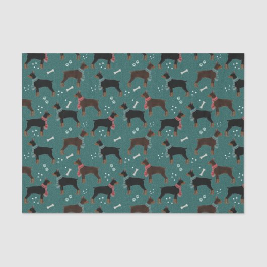 Red & Black Dobermans in Scarves Wintermuster Seidenpapier (Vorderseite)