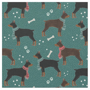 Red & Black Dobermans in Scarves Wintermuster Stoff