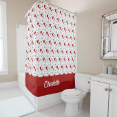 Red Black Doodle Hearts Retro Monogram Name Duschvorhang (Beispiel)