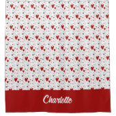 Red Black Doodle Hearts Retro Monogram Name Duschvorhang (Vorderseite)