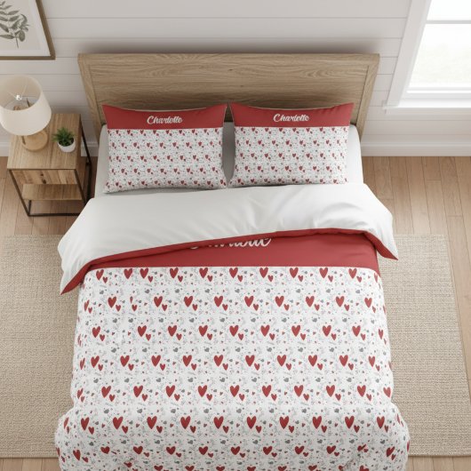 Red Black Doodle Hearts Retro Monogram Name Kissenbezug