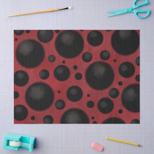 Red Black Dots Circles Funky Pattern Decoupage Seidenpapier (Basteln)