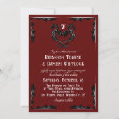 Red Black Dragon Monogram Fantasy Wedding Einladung (Vorderseite)