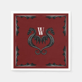 Red Black Dragon Monogram Fantasy Wedding Serviette