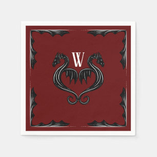 Red Black Dragon Monogram Fantasy Wedding Serviette