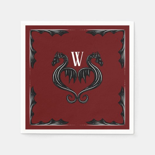 Red Black Dragon Monogram Fantasy Wedding Serviette (Vorderseite)