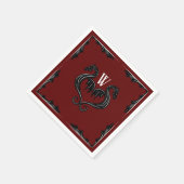 Red Black Dragon Monogram Fantasy Wedding Serviette (Ecke)