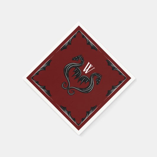 Red Black Dragon Monogram Fantasy Wedding Serviette (Ecke)