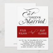 Red Black Eat, Drink, Verheiratete Hochzeitsreise Einladung (Vorne/Hinten)
