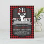 Red Black Flannel Deer Baby Dusche Einladung (Stehend Vorderseite)