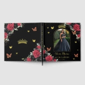 Red Black Floral Butterfells Quinceañera Picture Gästebuch (Voll)