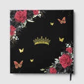 Red Black Floral Butterfells Quinceañera Picture Gästebuch (Rückseite)