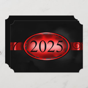Red & Black Floral Button 2025 Graduation Party Einladung