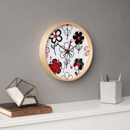 Red Black Floral Delight Uhr (Büro)