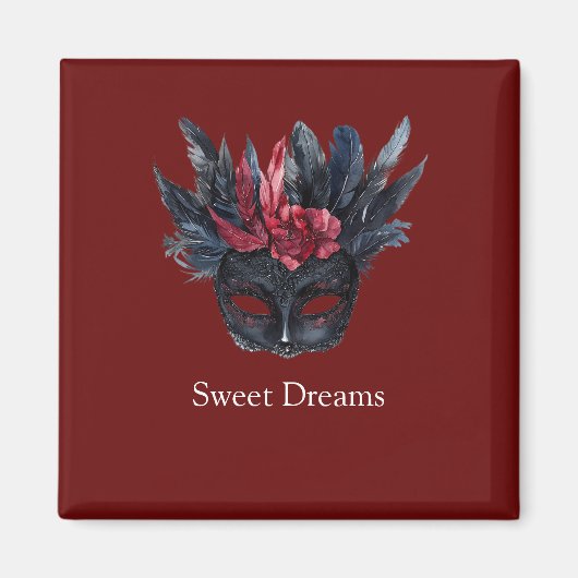 Red Black Floral Feathers Maske Magnet (Vorne)