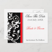 Red Black Floral Save the Date Ankündigungspostkarte (Vorne/Hinten)