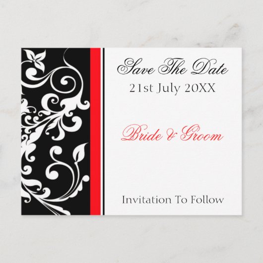 Red Black Floral Save the Date Ankündigungspostkarte (Vorderseite)