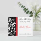 Red Black Floral Save the Date Ankündigungspostkarte (Stehend Vorderseite)