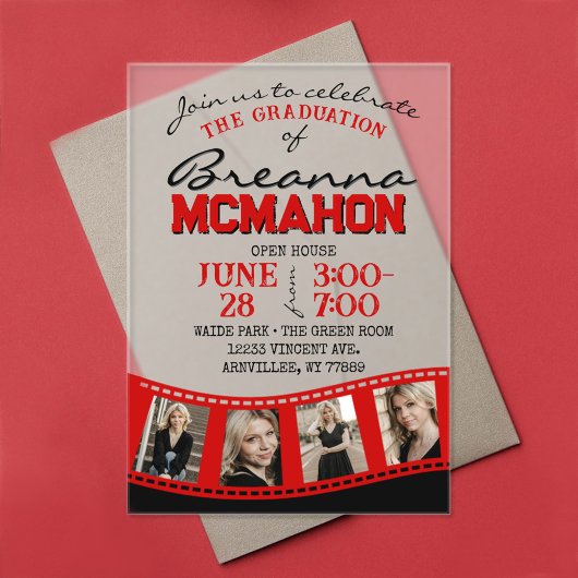 Red & Black Foto Abschluss Filmstrip Mattiert Acryleinladungen