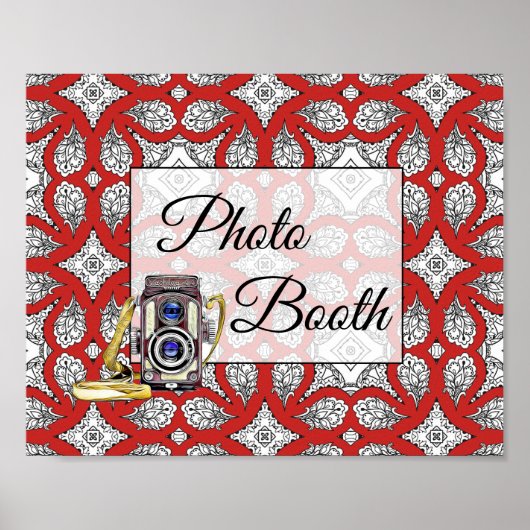 Red, Black Foto Booth Wedding Sign Poster (Vorne)