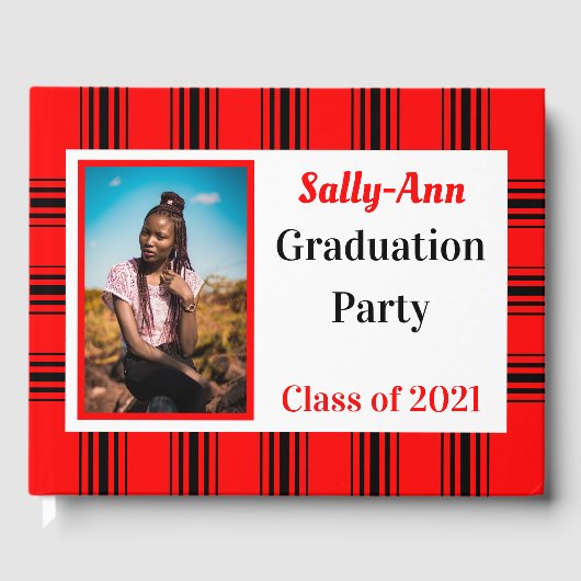 Red Black Foto Graduation Party Gästebuch (Vorderseite)