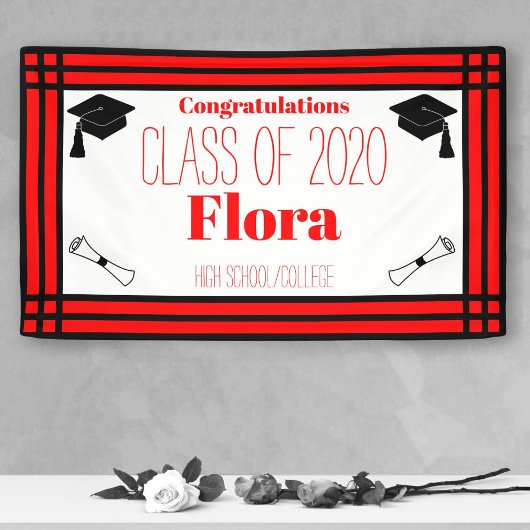 Red Black Geometric Graduation Party Banner