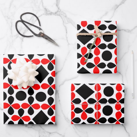 Red Black Geometric Modern Festival Geschenkpapier Set (Vorderseite)