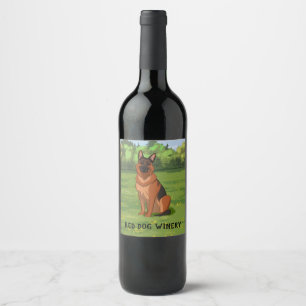 Red & Black German Shepherd GSD Weinetikett