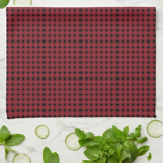Red Black Gingham Kariert Pattern Geschirrtuch (Gefaltet)
