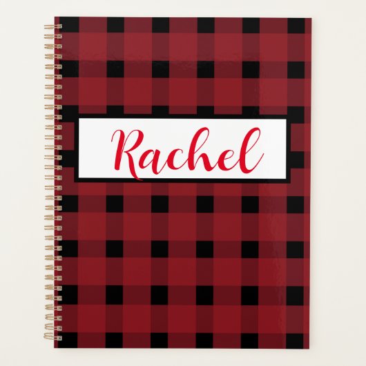 Red Black Gingham Personalisiert Planer (Vorderseite)
