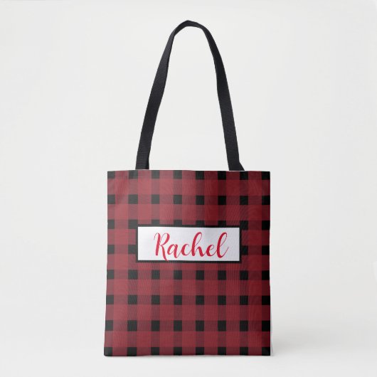Red Black Gingham Personalisiert Tote Bag Tasche (Vorderseite)